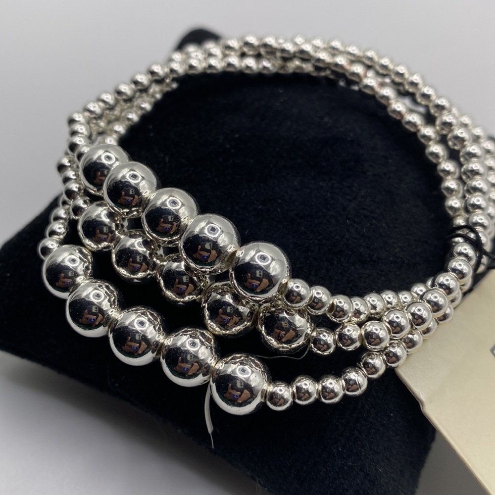 Bold Elements Radiant Stretch Silver Tone Round Wrap Beaded Bracelet Set Of 3